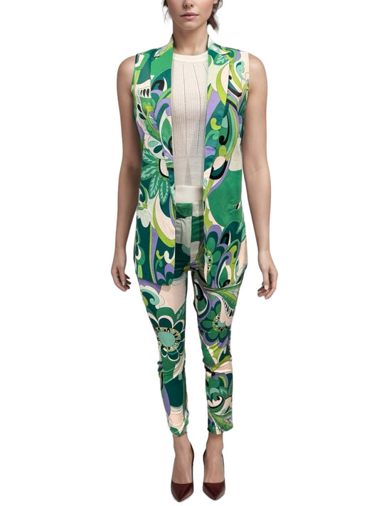 Green Multi Tropical Vest with Pants