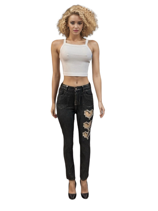 Hearts Metallic Silver Jeans Black