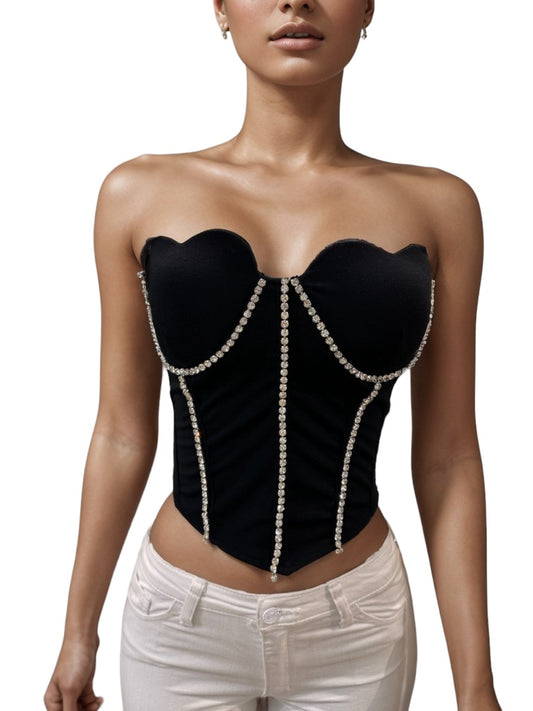 Jewels Ribbed Corset Black