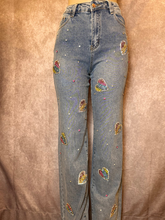 Rainbow Heart Jeans  ￼