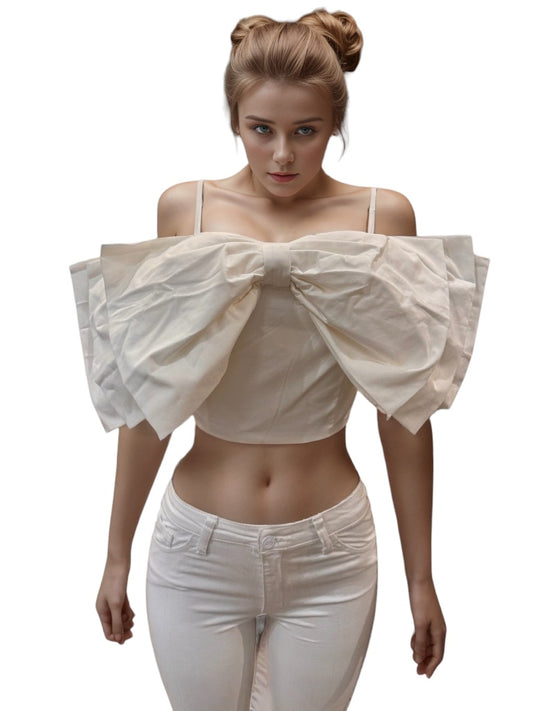 Bow-Tie Crop Top shirt White