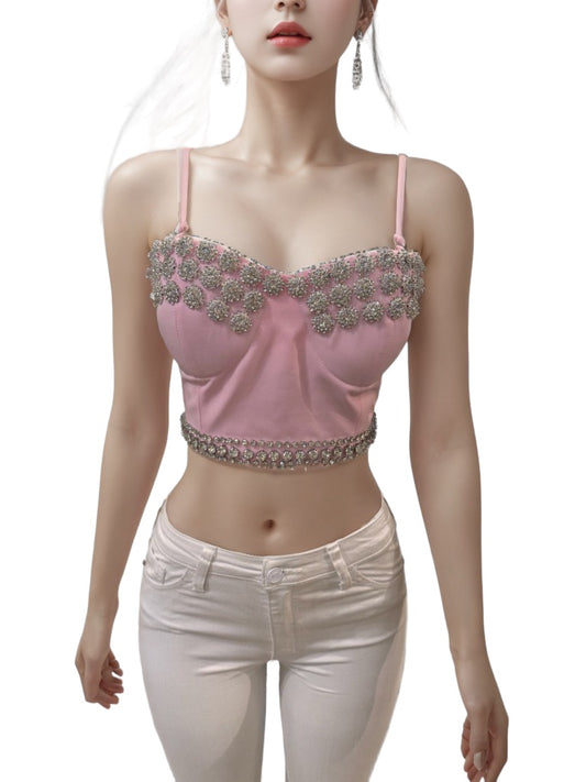 Dripped Strapped Blouse pink