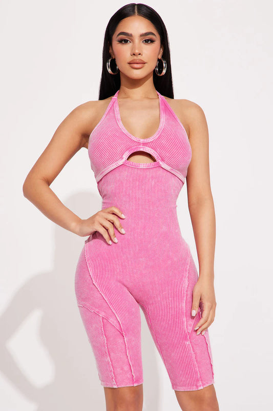 Ribbed Romper Rope short Pink