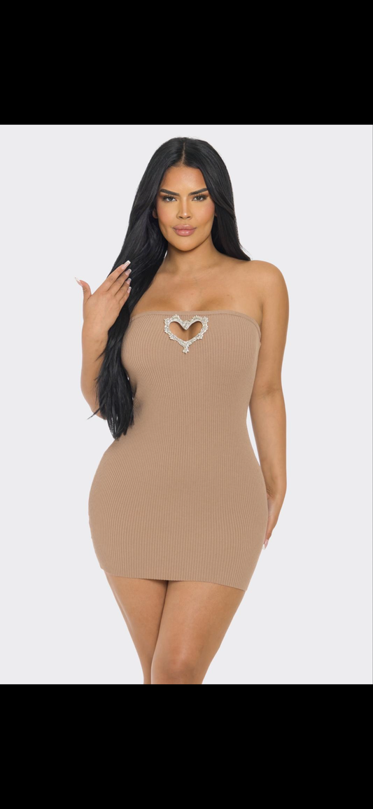 Heart Tube Dress Beige