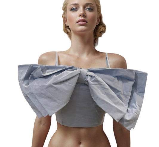 Bow-Tie Crop Top shirt Baby Blue