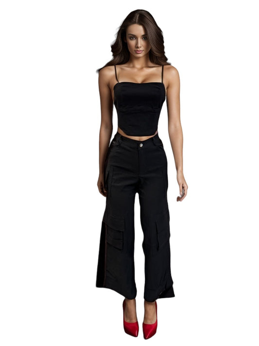 Hot Crop Top & Wide Cargo Black