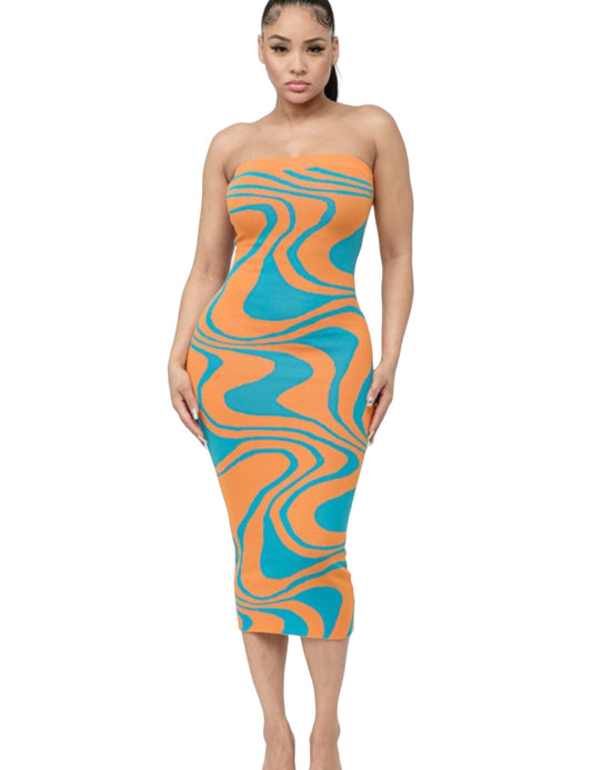 Groovy Wave Jacquard Dress Tube Orange