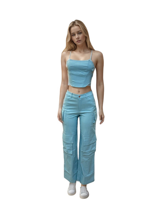 Hot Crop Top & Wide Cargo Blue