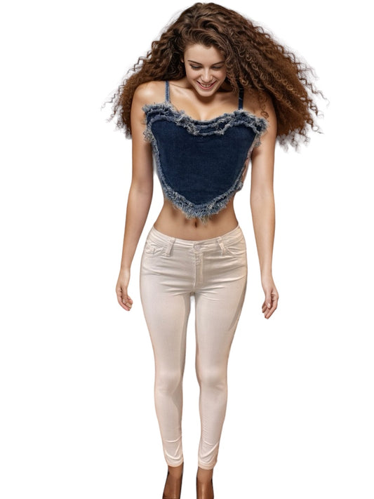 Heart Jean Cropped Top