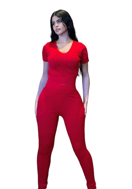 Ribbed legging Set Red